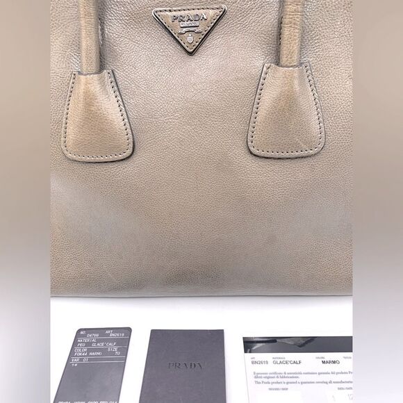 Auth Vtg Prada 2way Twin Pocket Glacé Tote Bag in Pomice Preloved Iconic Shape - Picture 2 of 16